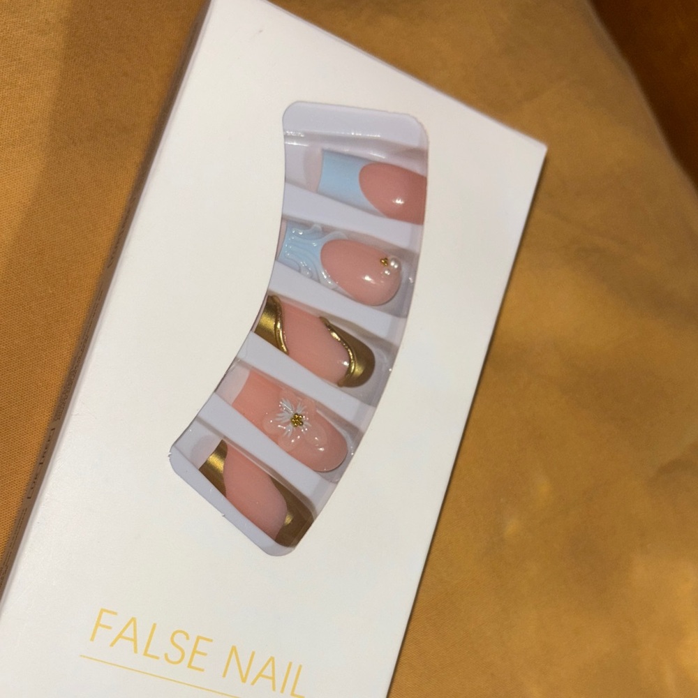 SHEIN Baby Blue and Gold Press-On Nails
